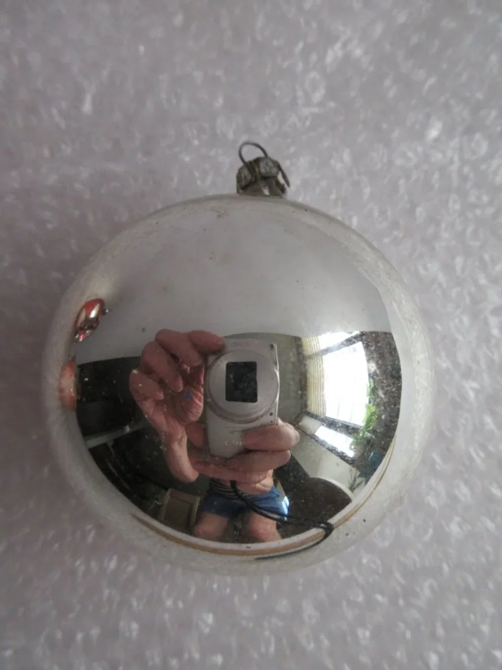 German Indent Glass Reflector Christmas Ornament Lot of 2 Pink Green Silver Vtg